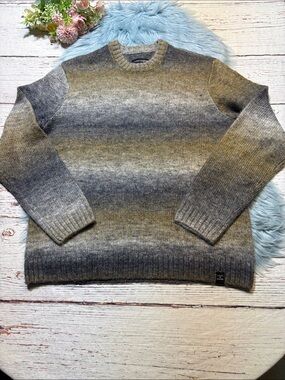 Lucky Brand Men's Wool Blend Crewneck Sweater in Gray and Brown Gradient Sz L